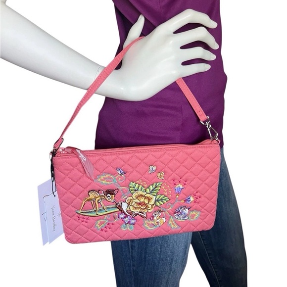 Vera Bradley Disney Bambi Small Vera Coral Tote Bag & RFID Wristlet w/Embroidery - Picture 12 of 14